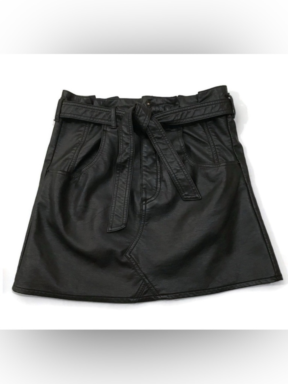 Free People Black Faux Leather Mini Skirt